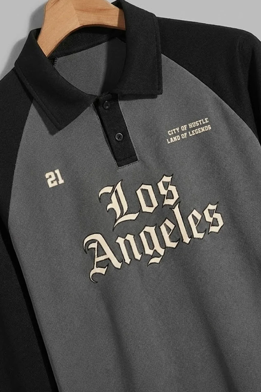 Los Angeles Grey Oversized Full Sleeve Exclusive Polo T-shirt - Image 5