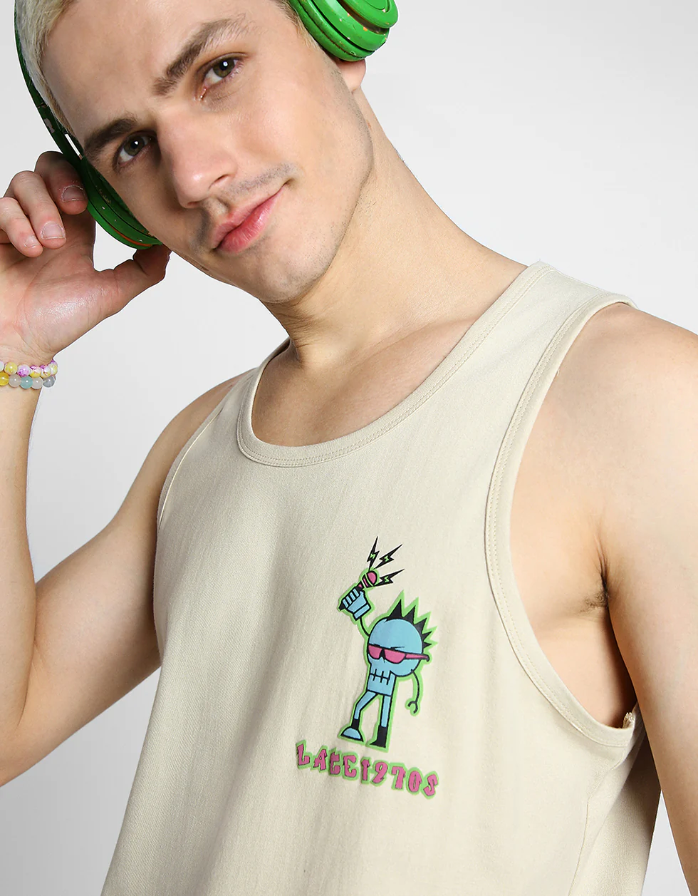 LT1970 Beige Printed Gym Vest - Image 3