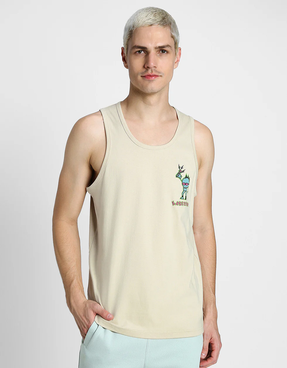 LT1970 Beige Printed Gym Vest - Image 5