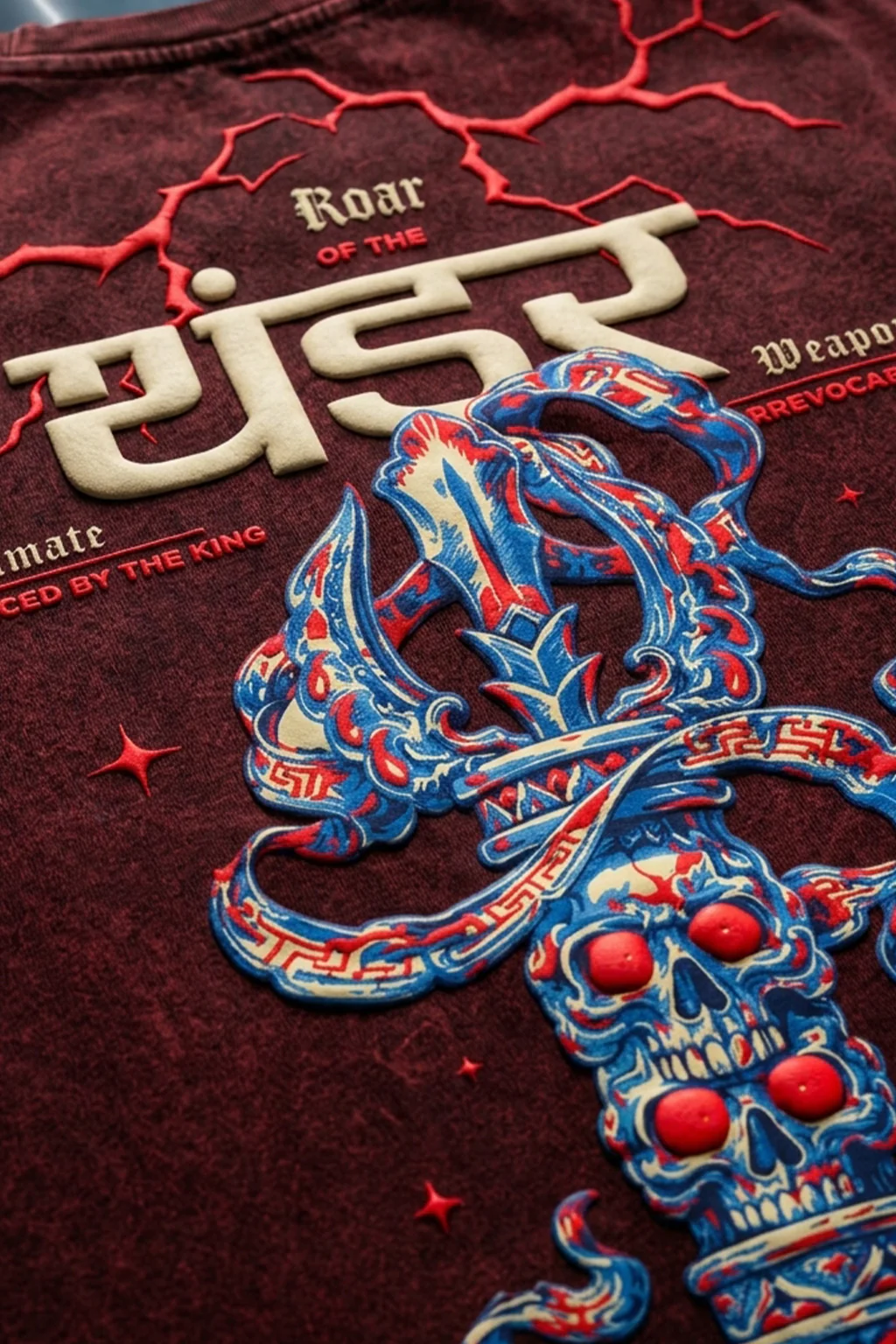 थंडर Maroon Acid Washed Puff Printed Exclusive T-shirt Epic Collection - Image 3