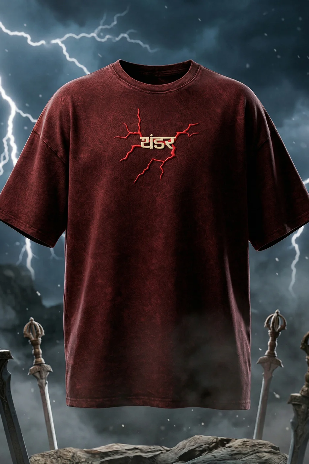 थंडर Maroon Acid Washed Puff Printed Exclusive T-shirt Epic Collection - Image 4