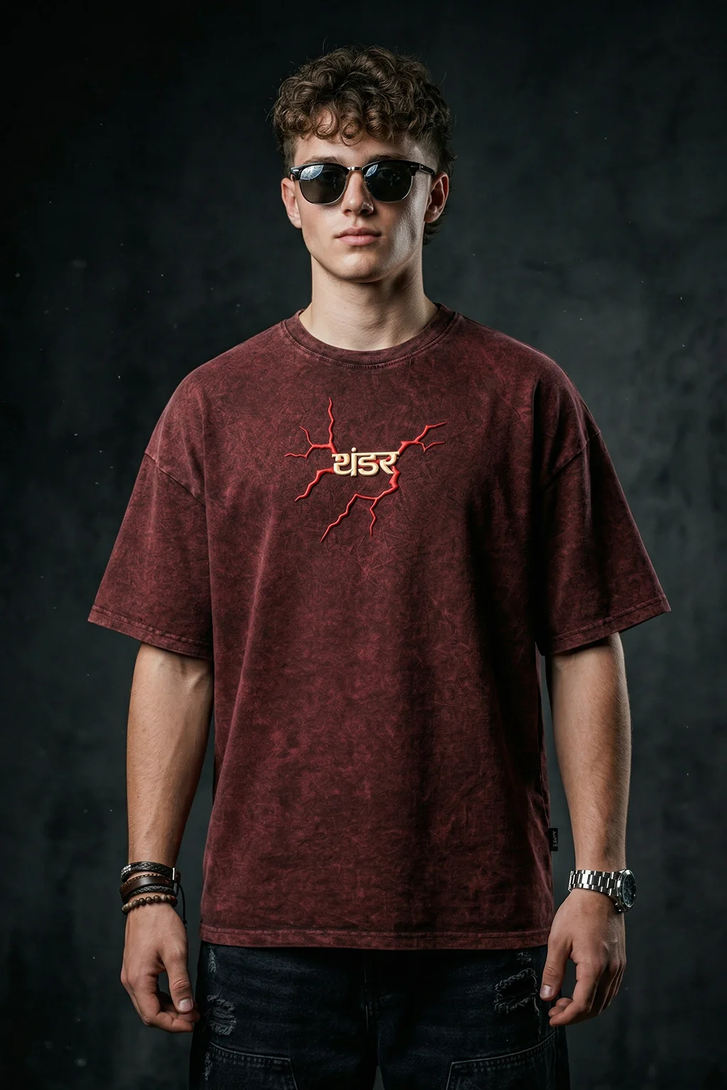 थंडर Maroon Acid Washed Puff Printed Exclusive T-shirt Epic Collection - Image 7