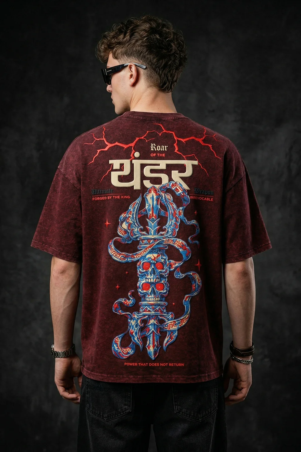 थंडर Maroon Acid Washed Puff Printed Exclusive T-shirt Epic Collection - Image 8