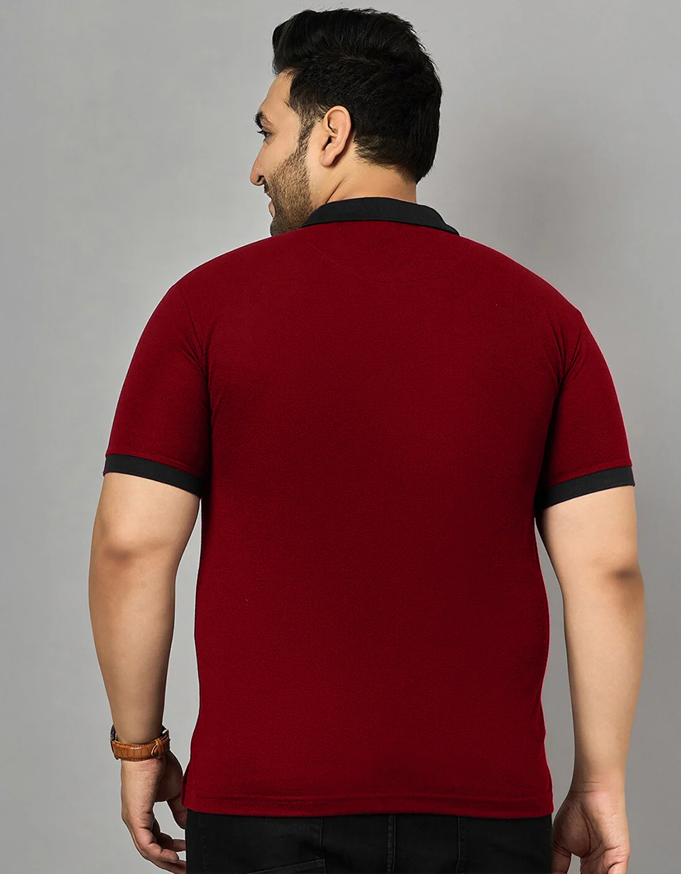 Maroon And Black Striped Plus Size Polo T-shirt - Image 3