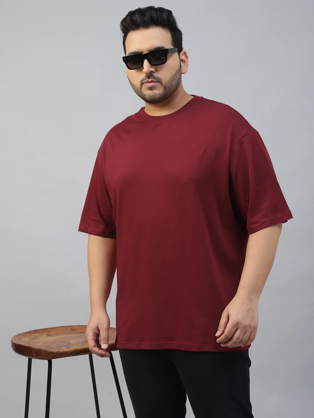 Maroon Plain Plus Size T-shirt - Image 3