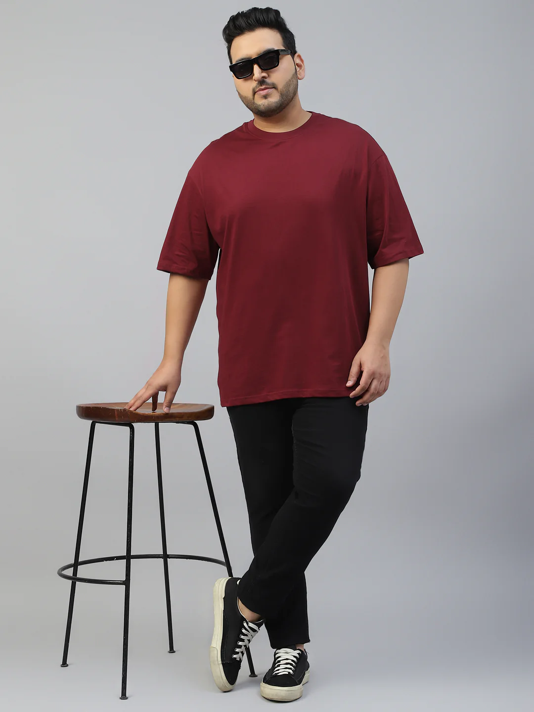 Maroon Plain Plus Size T-shirt - Image 4