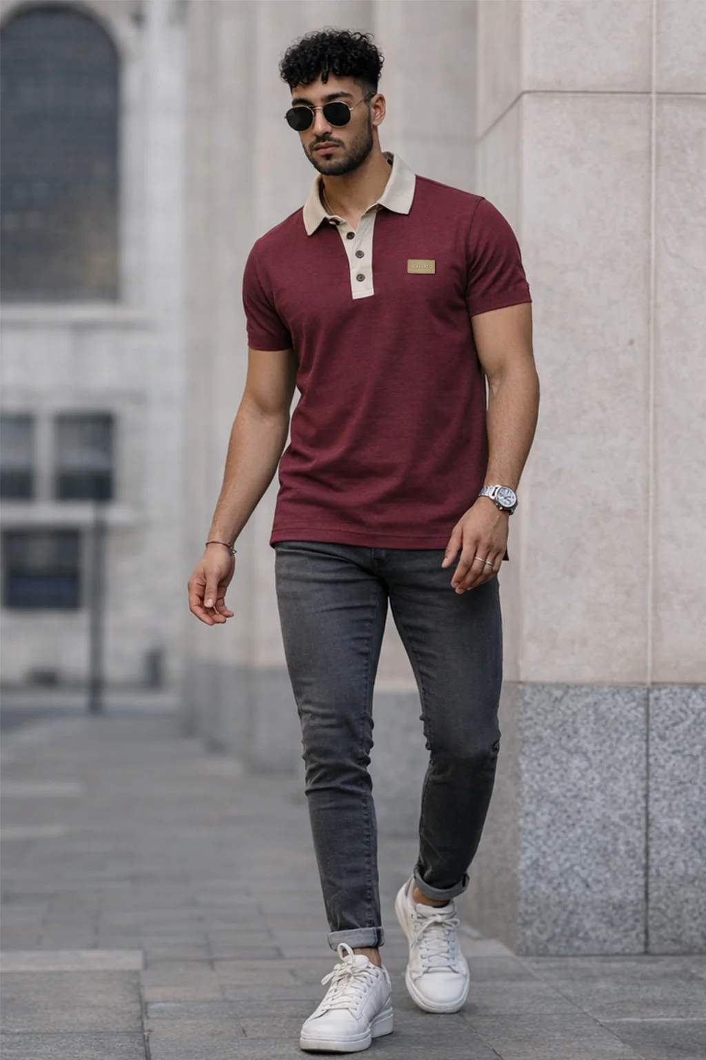 Maroon Contrast Collar Economic Regular Fit Pique Polo - Image 5