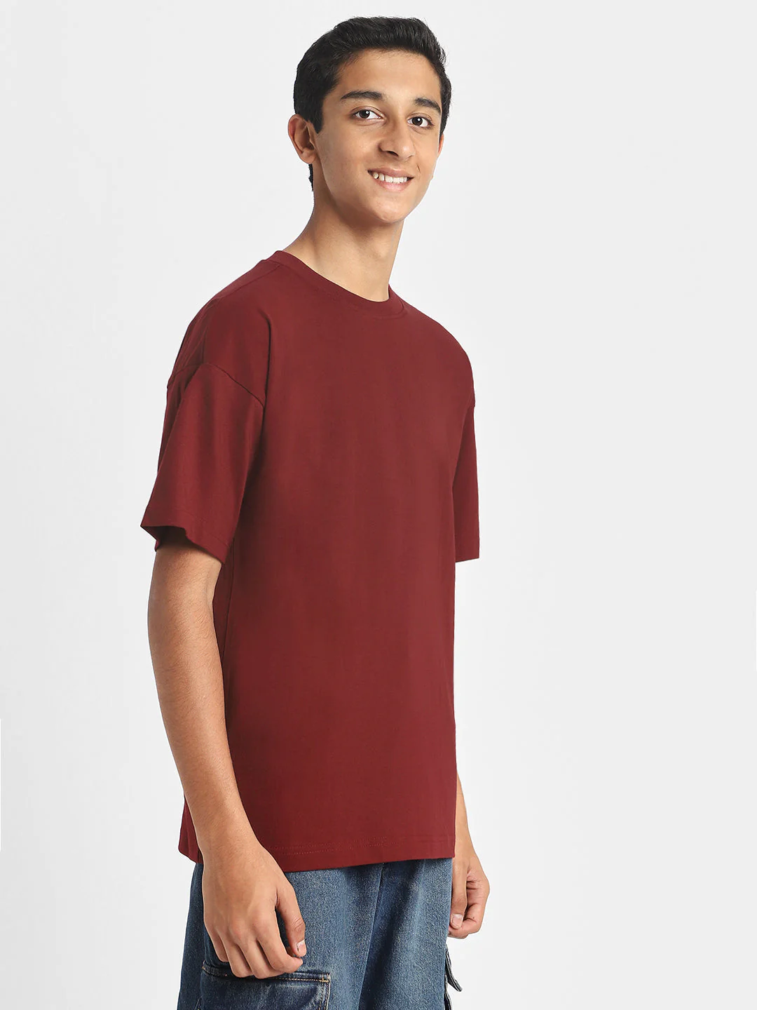 Maroon Solid Oversized Boys T-shirt - Image 3