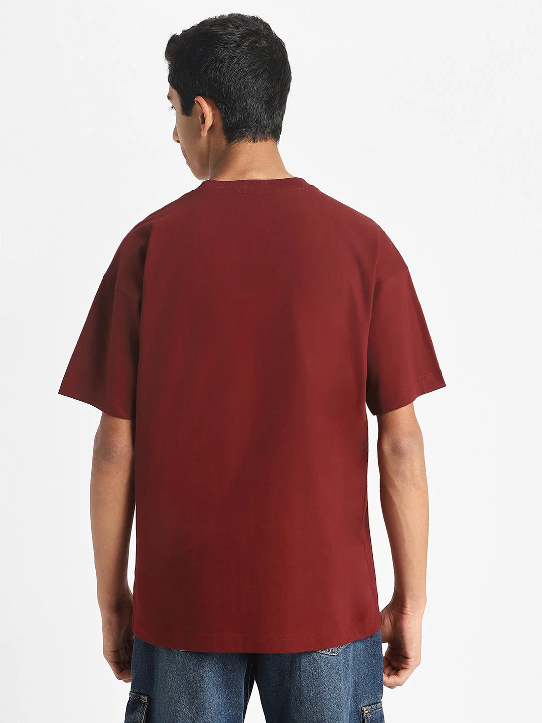 Maroon Solid Oversized Boys T-shirt - Image 4
