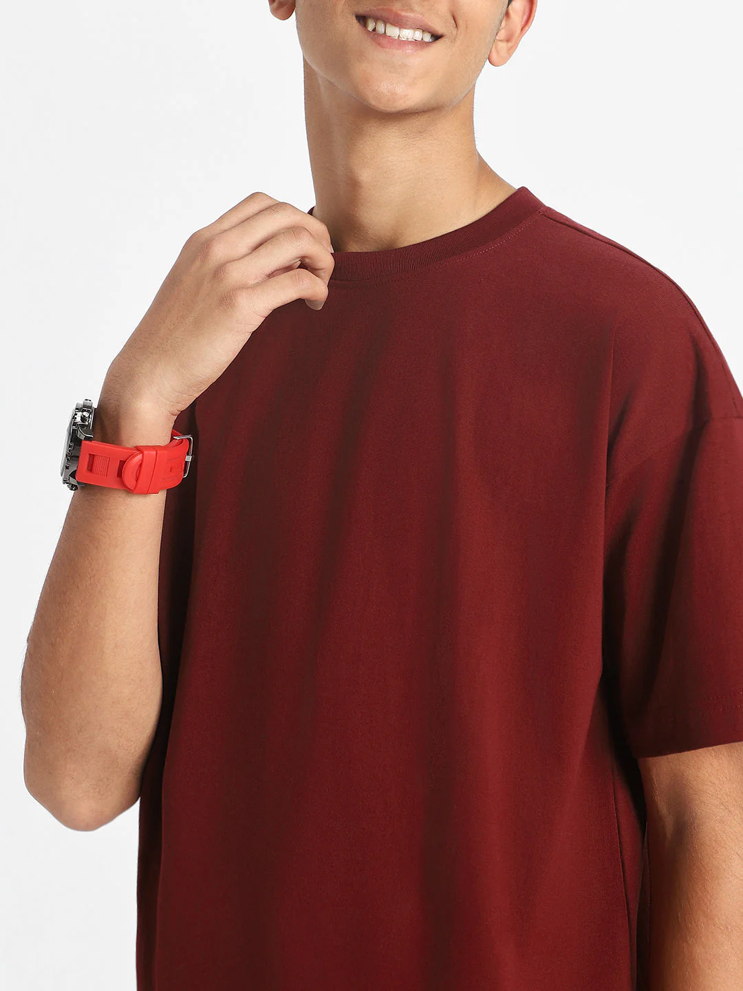 Maroon Solid Oversized Boys T-shirt - Image 5