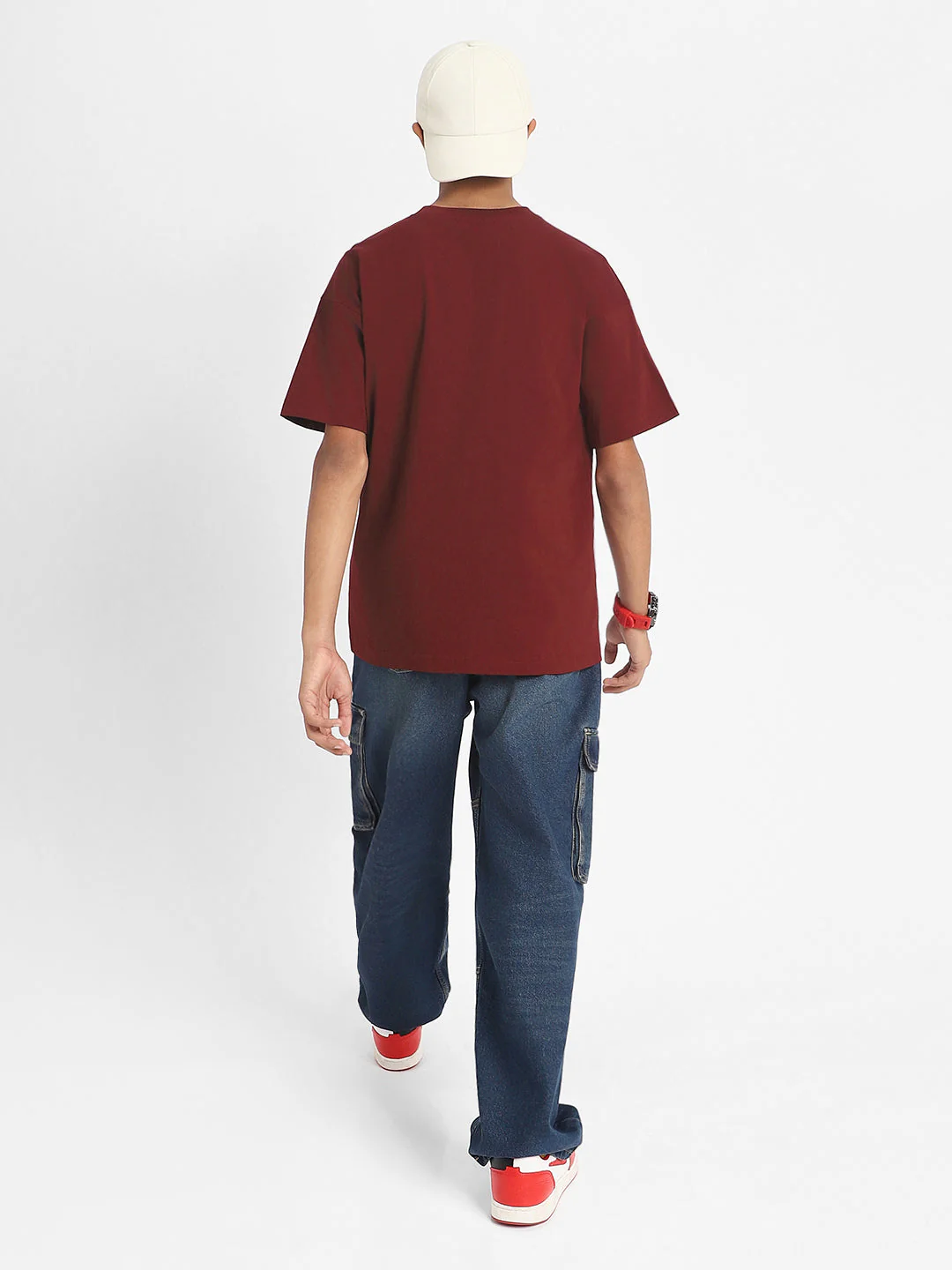 Maroon Solid Oversized Boys T-shirt - Image 6