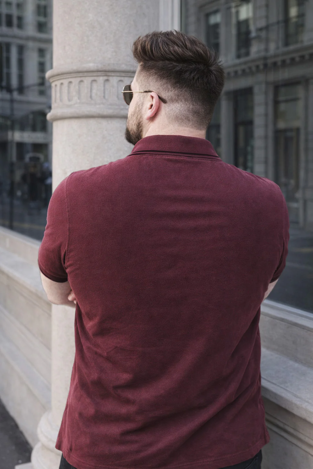 Maroon Pique Stripe Collar Plus Size Tipping Polo T-shirt - Image 3