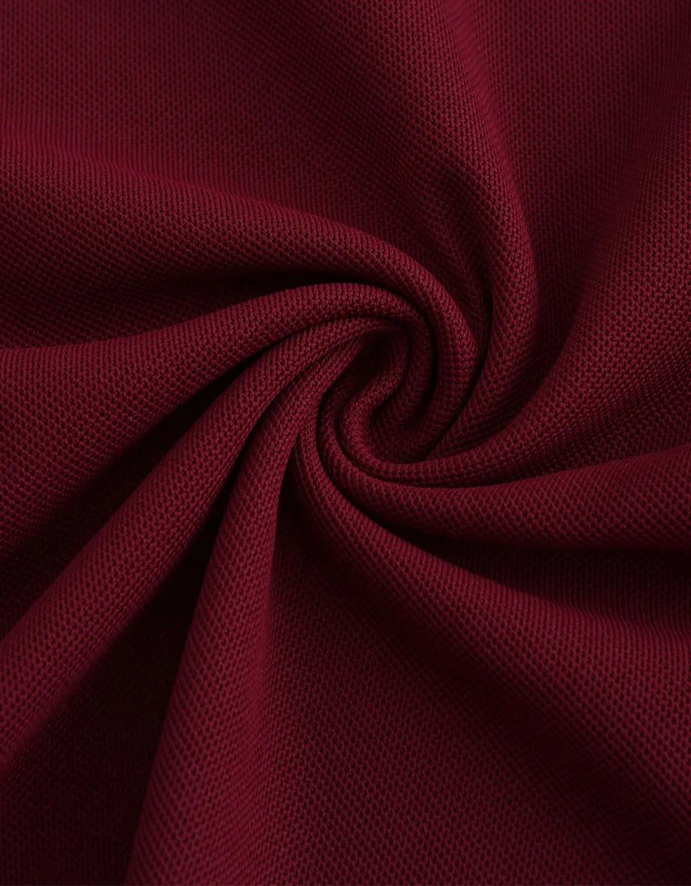 Maroon Black Cotton Regular Fit Polo T-shirt - Image 4