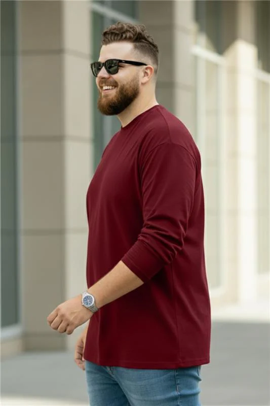 Maroon Plain Full Sleeve Plus Size T-shirt - Image 2