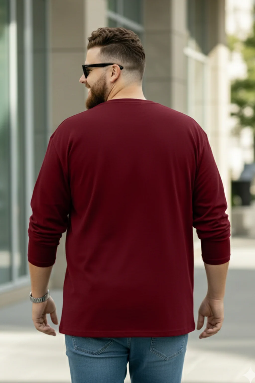 Maroon Plain Full Sleeve Plus Size T-shirt - Image 3