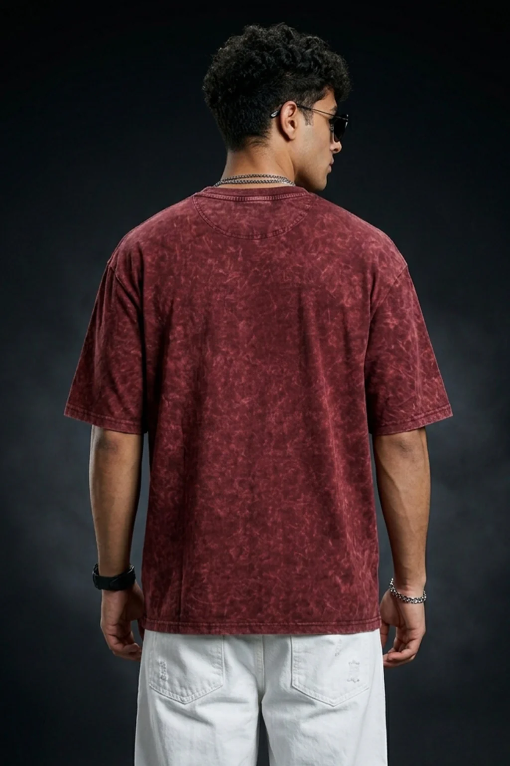 Maroon Plain Oversized Acid Washed Exclusive T-shirt - Image 3