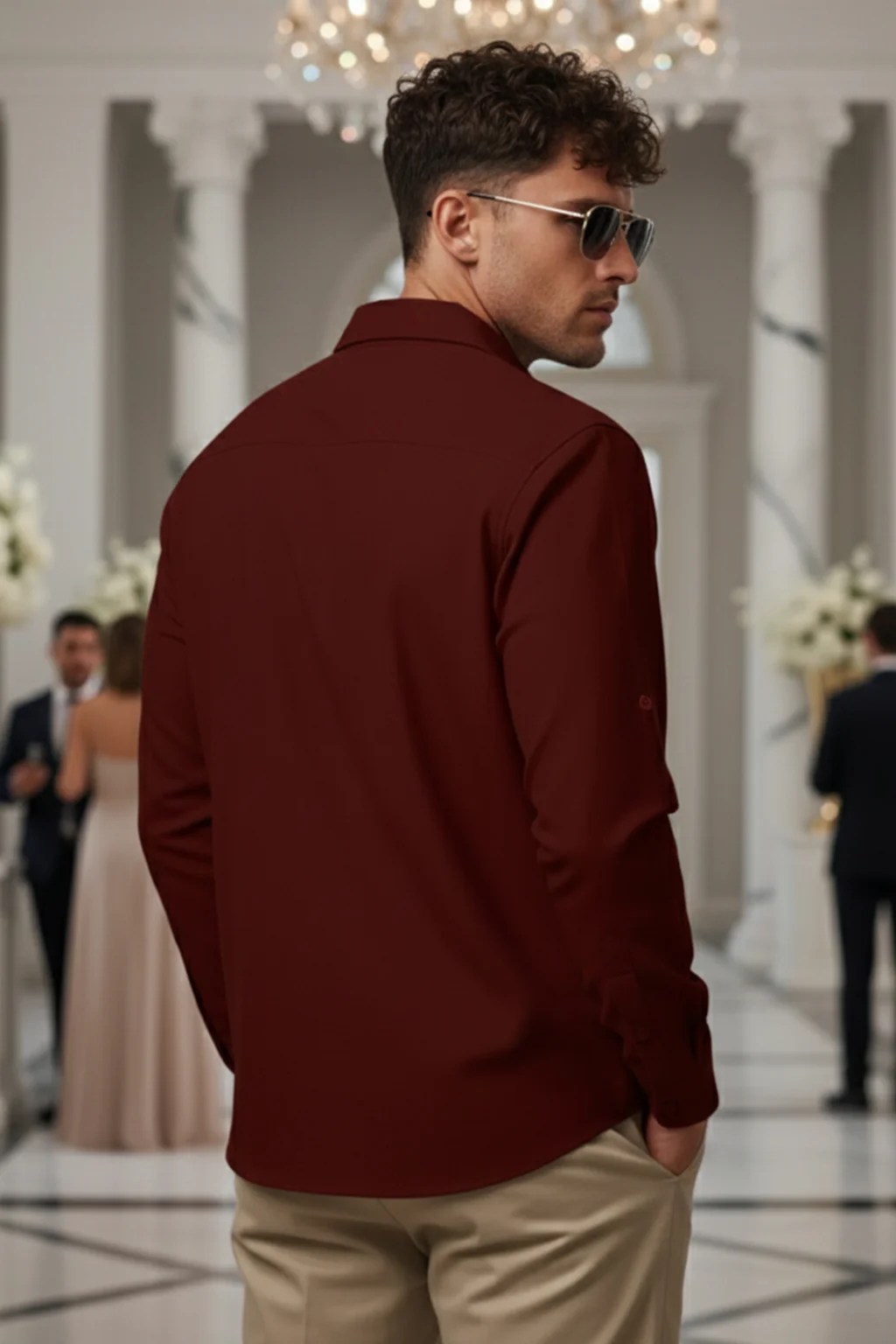 Maroon Plain Relaxed Fit Full Sleeve Dual Pocket Utility Exclusive Shirt - Image 4