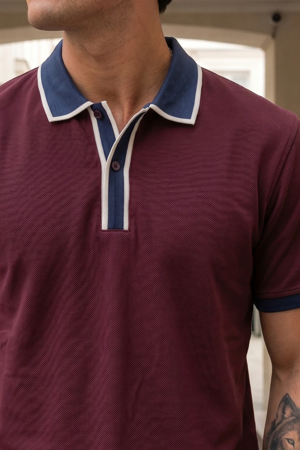 Maroon Tipped Regular Fit Exclusive Pique Lycra Polo T-Shirt - Image 2