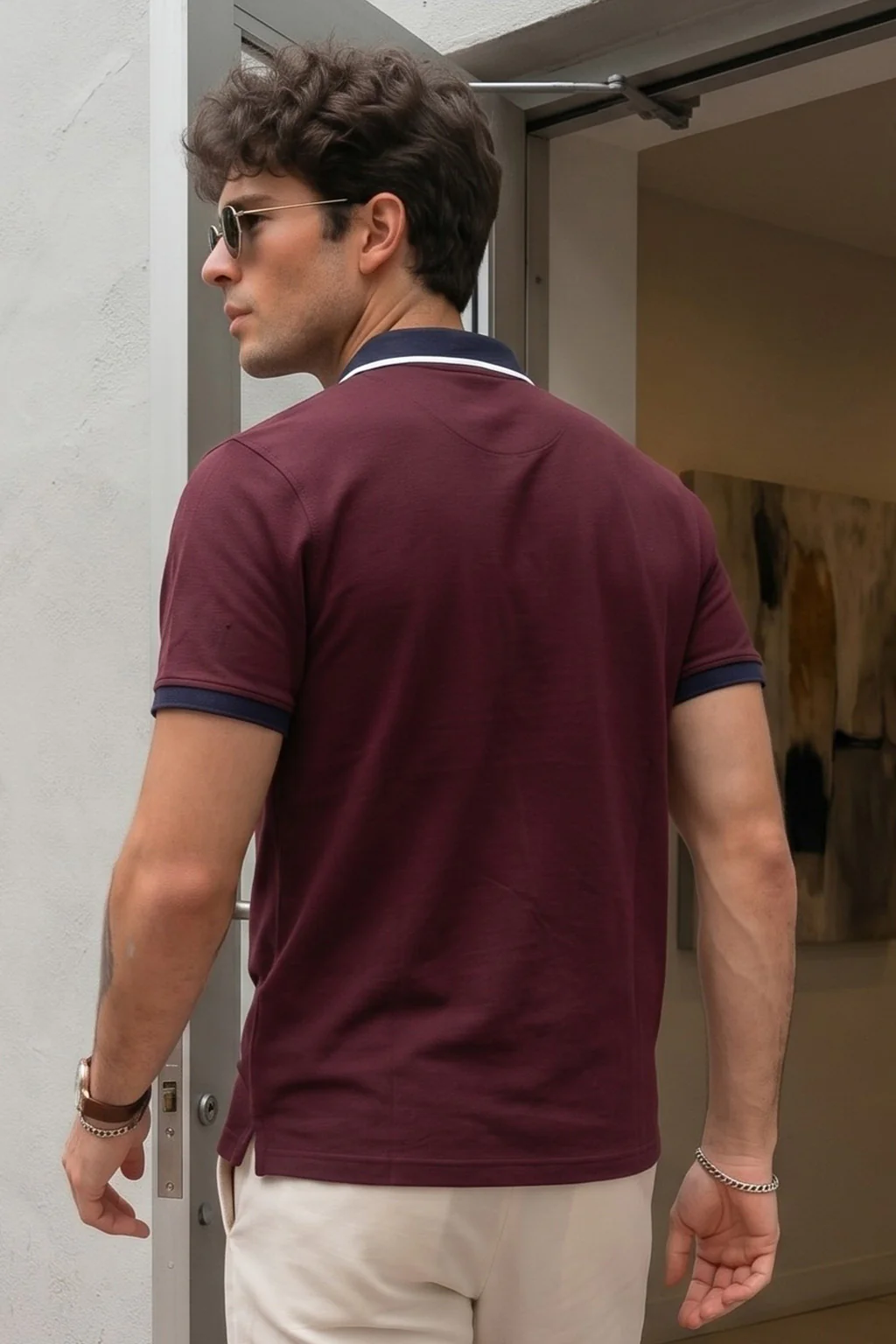 Maroon Tipped Regular Fit Exclusive Pique Lycra Polo T-Shirt - Image 3