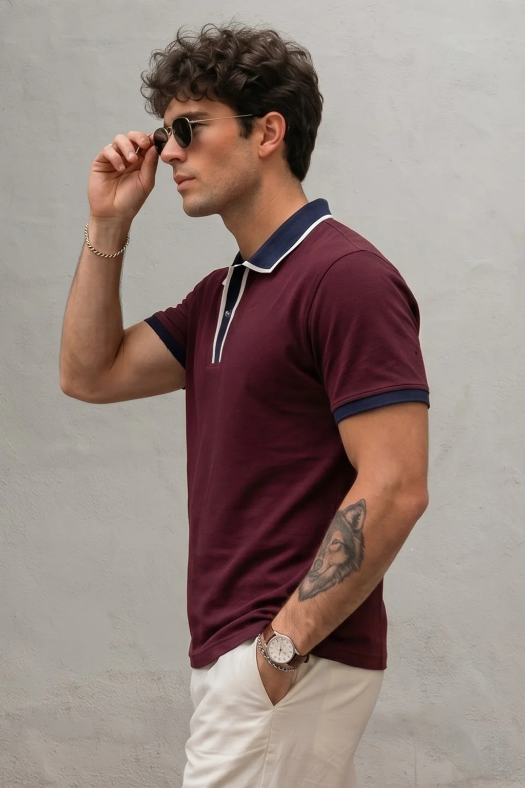 Maroon Tipped Regular Fit Exclusive Pique Lycra Polo T-Shirt - Image 4