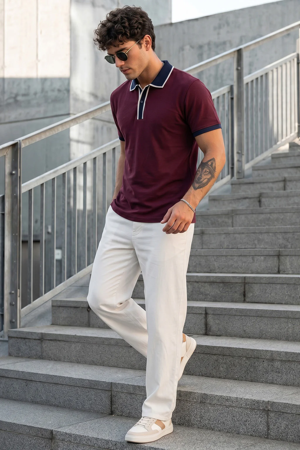 Maroon Tipped Regular Fit Exclusive Pique Lycra Polo T-Shirt - Image 5