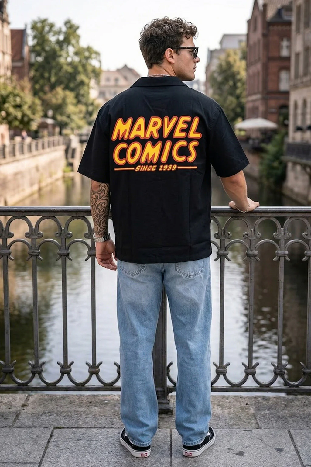 Marvel Comics Black Oversized Printed Exclusive Shirt - Image 6