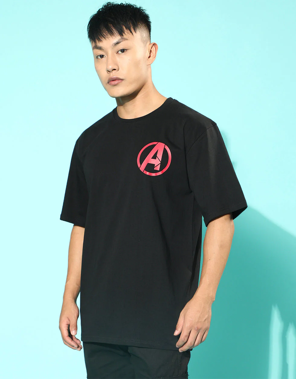 Marvel Heros Black Oversized Back Graphic Printed T-shirt - Image 3