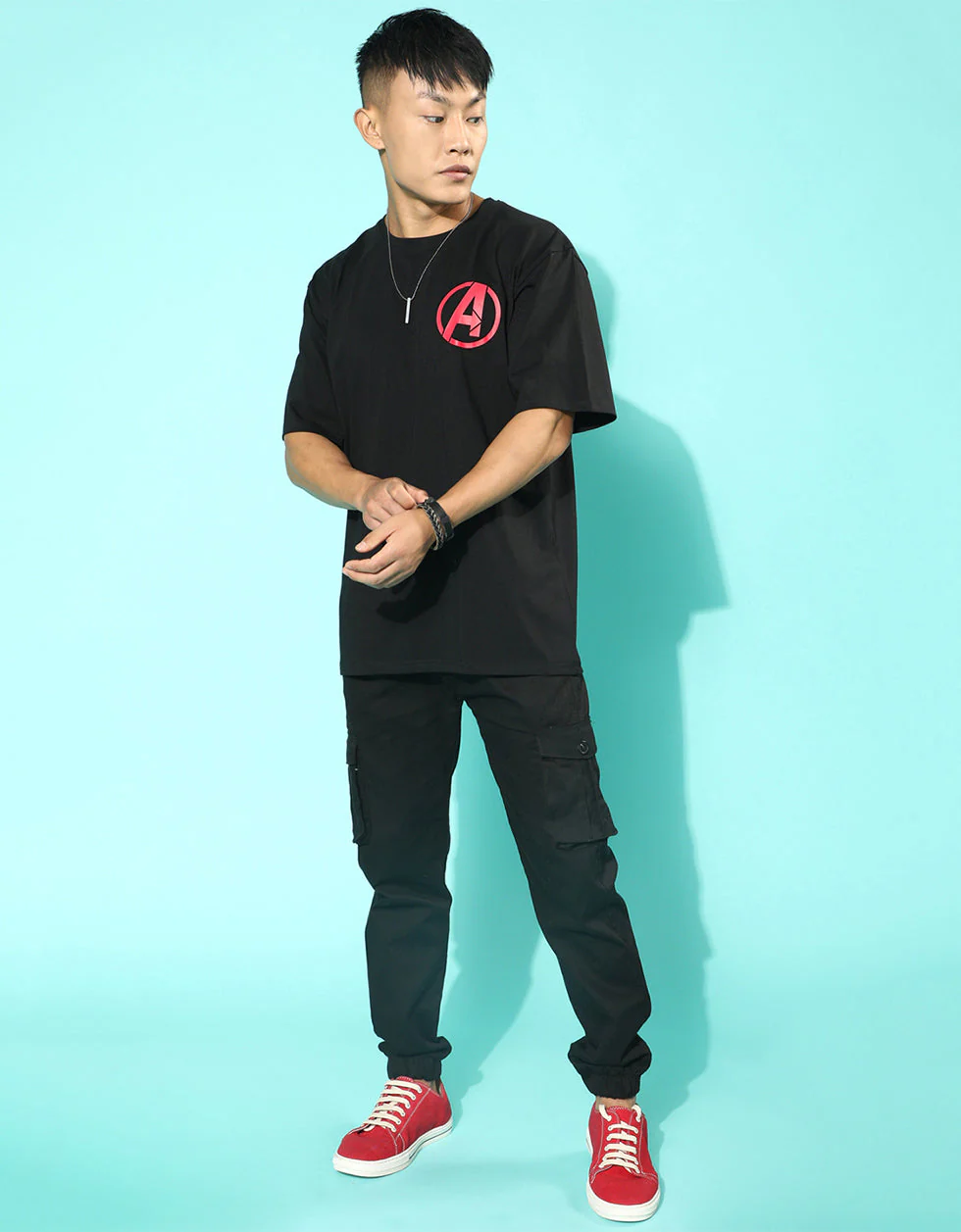 Marvel Heros Black Oversized Back Graphic Printed T-shirt - Image 5