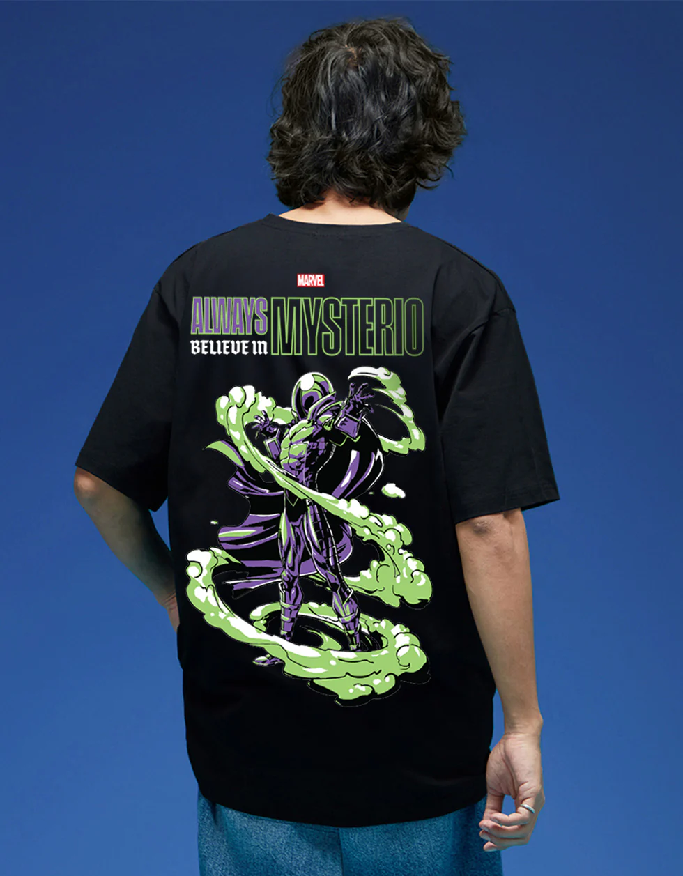 Marvel Mysterio Black Oversized Printed T-shirt