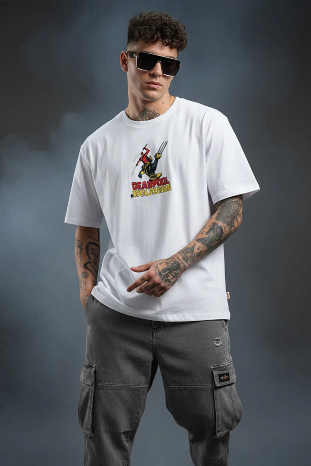 PREPARE FOR TROUBLE? Marvel Super Hero White Oversized Deadpool T-Shirt - Image 2