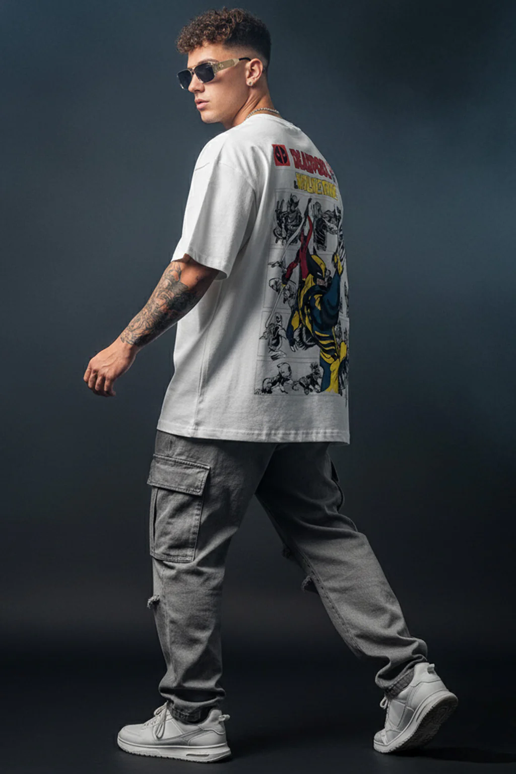 PREPARE FOR TROUBLE? Marvel Super Hero White Oversized Deadpool T-Shirt - Image 3