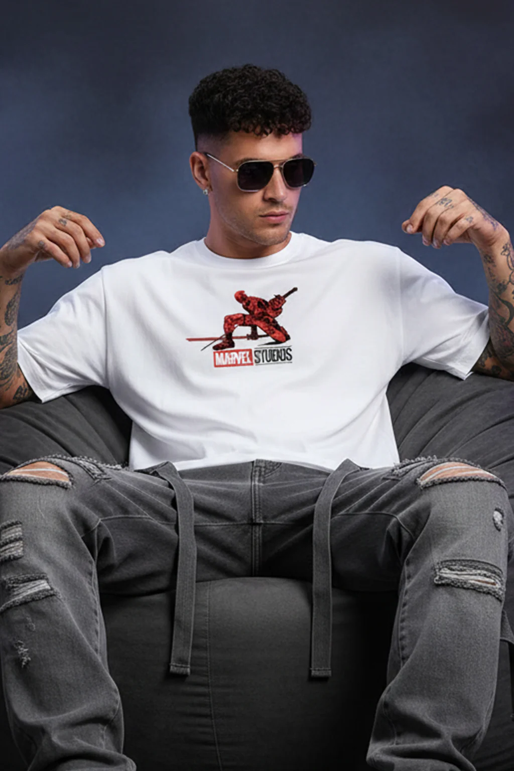 Hey Folks! Marvel Super Hero White Oversized Deadpool T-Shirt