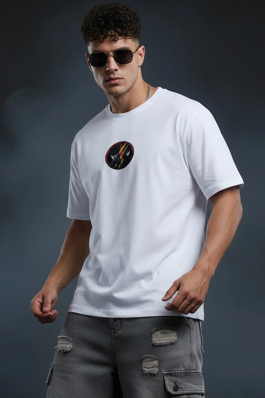 I AM THE MADNESS Marvel White Oversized Deadpool T-Shirt - Image 2