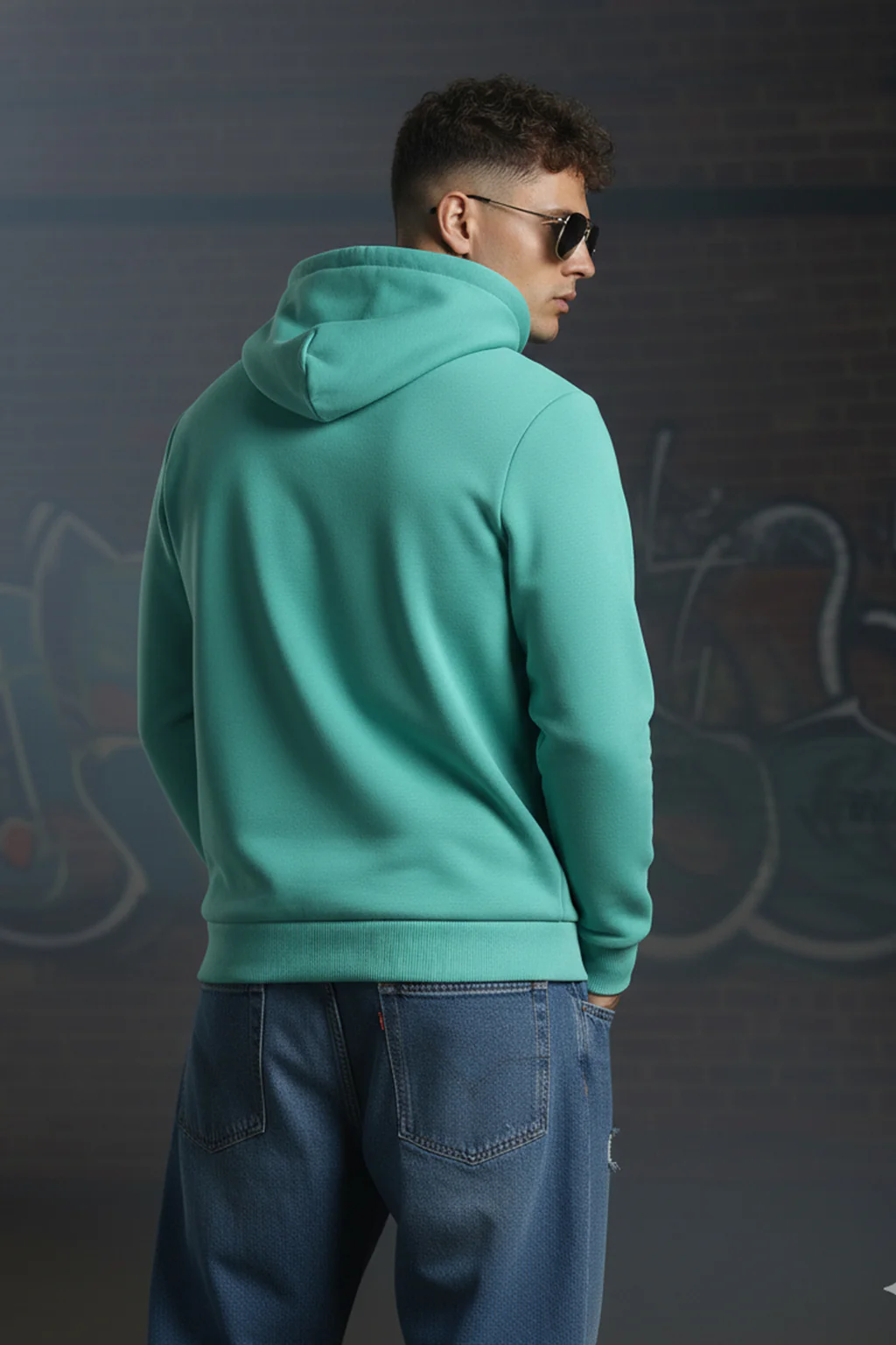 Green Plain Regular Hoodie - Image 3