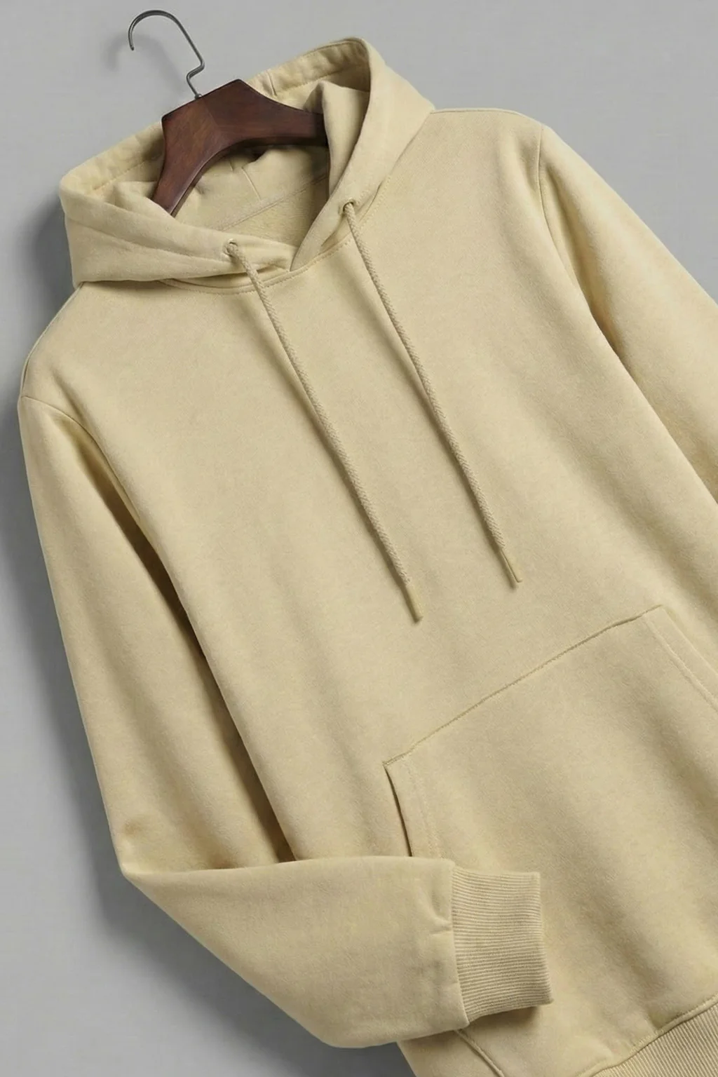 Beige Solid Regular Hoodie - Image 3