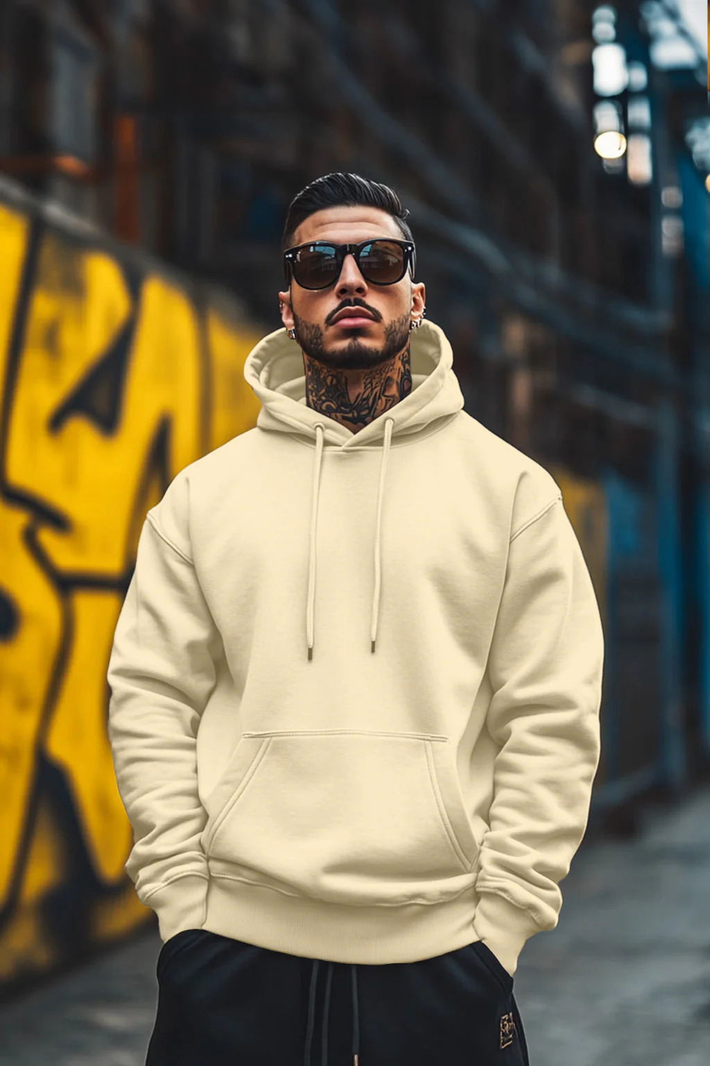 Beige Solid Regular Hoodie - Image 4