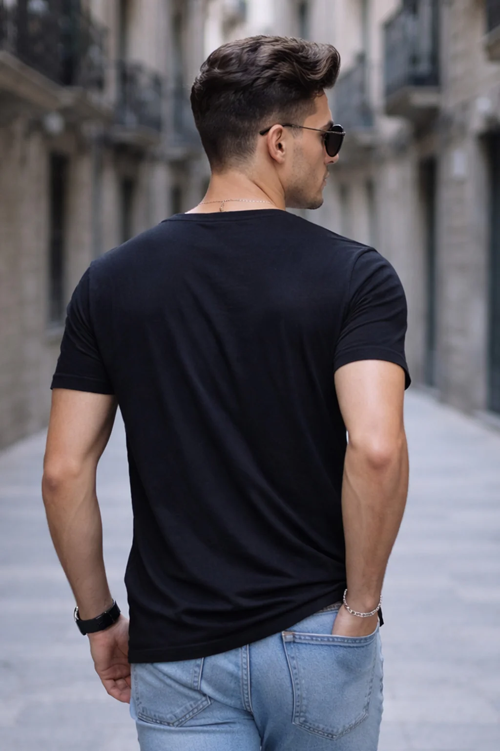 Black Plain Regular Fit T-shirt - Image 4