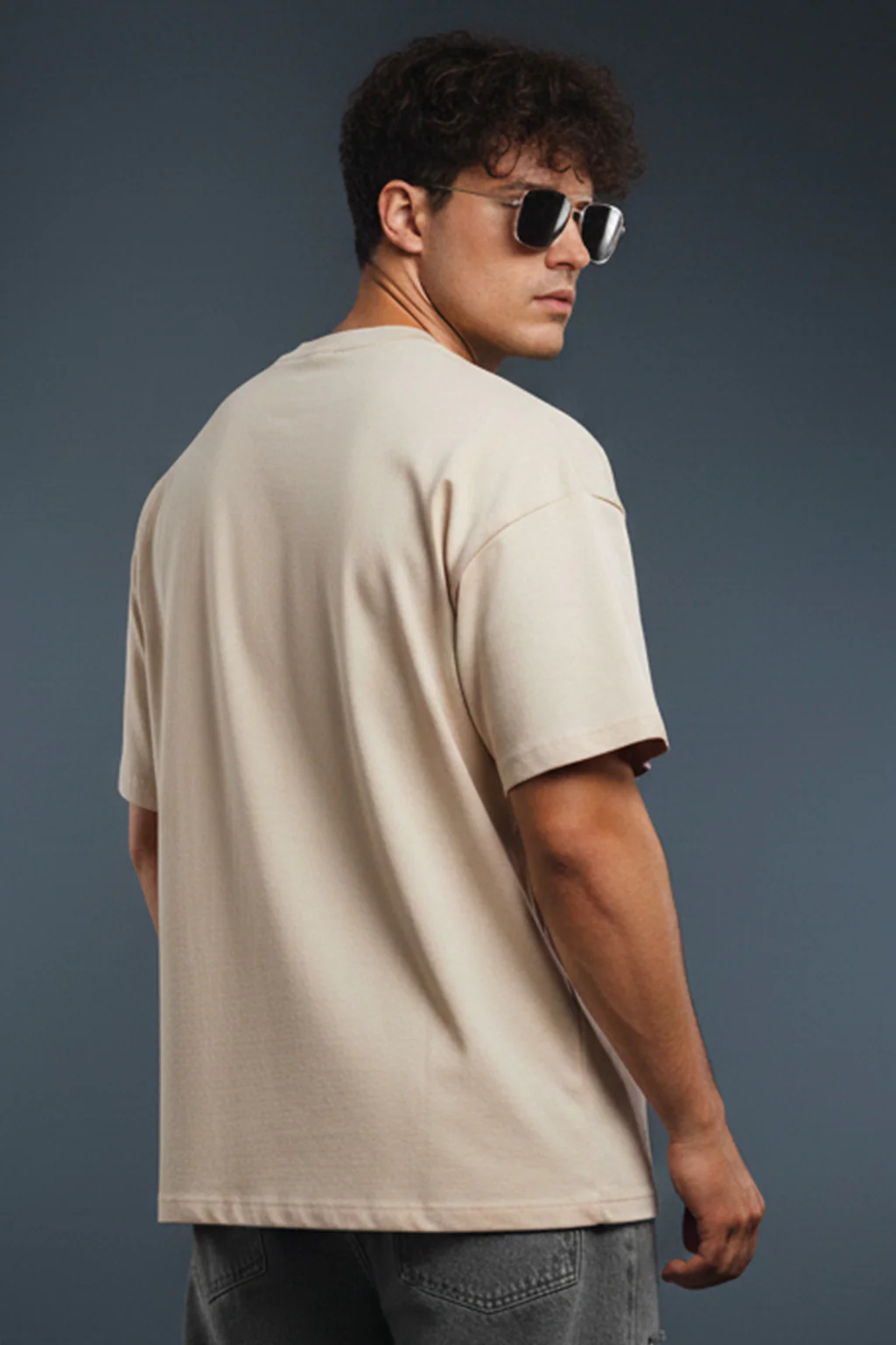 Dope Stuff Beige Oversized Front Graphic Printed T-shirt - Image 3