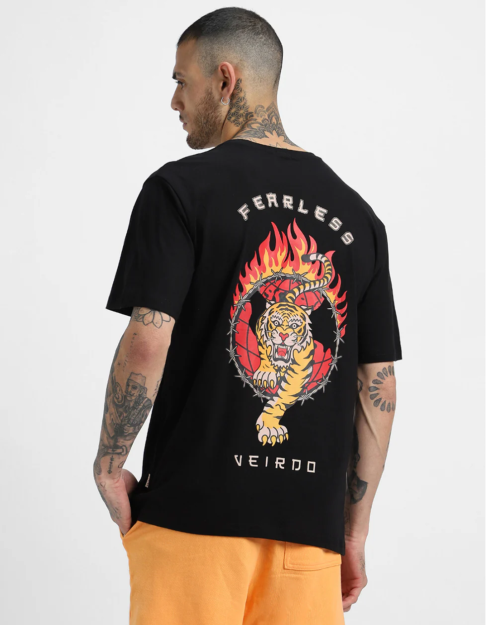Fearless Black Oversized Back Graphic Printed T-shirt - Image 2