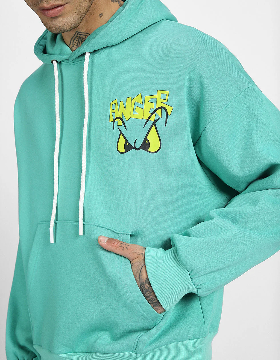 Anger Green Oversized Pocket Graphic Printed Hoodie - Image 3
