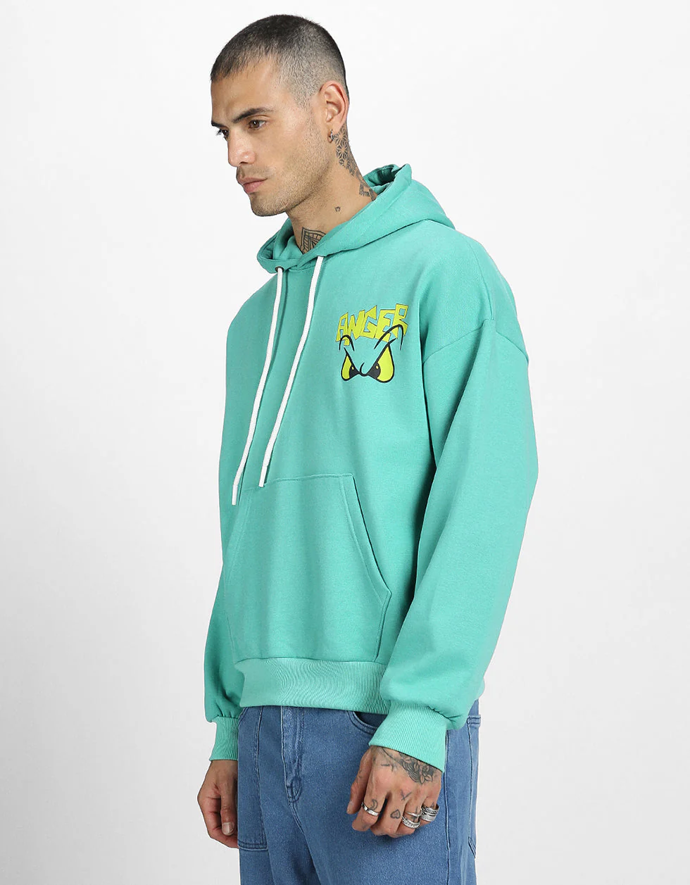 Anger Green Oversized Pocket Graphic Printed Hoodie - Image 4