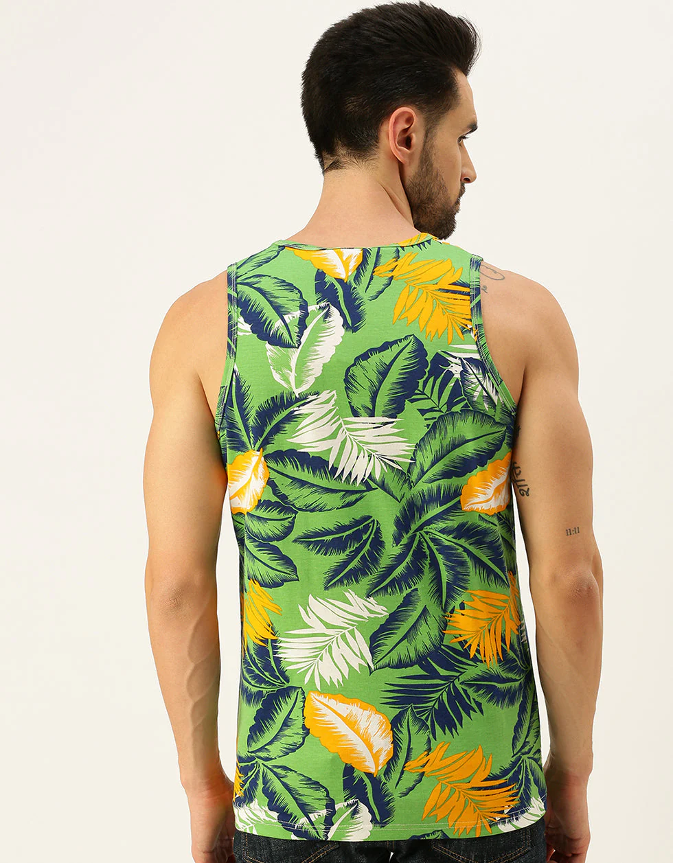 Men's Green Round Neck Printed Men's Vest - Image 3