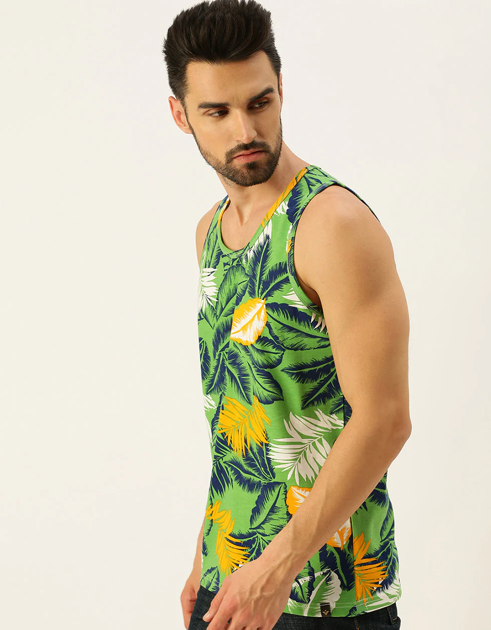 Men's Green Round Neck Printed Men's Vest - Image 4