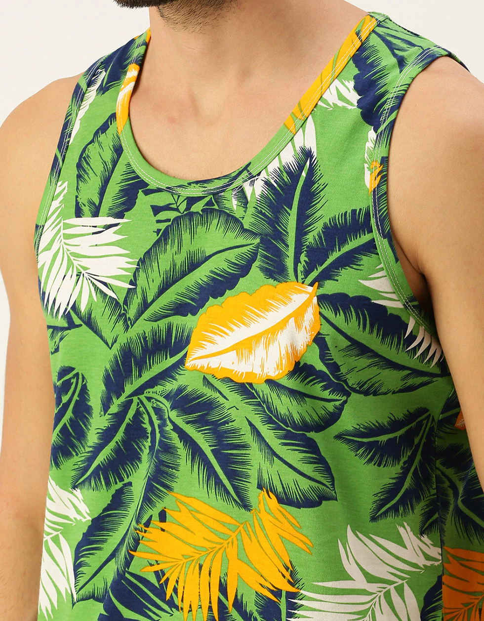 Men's Green Round Neck Printed Men's Vest - Image 5