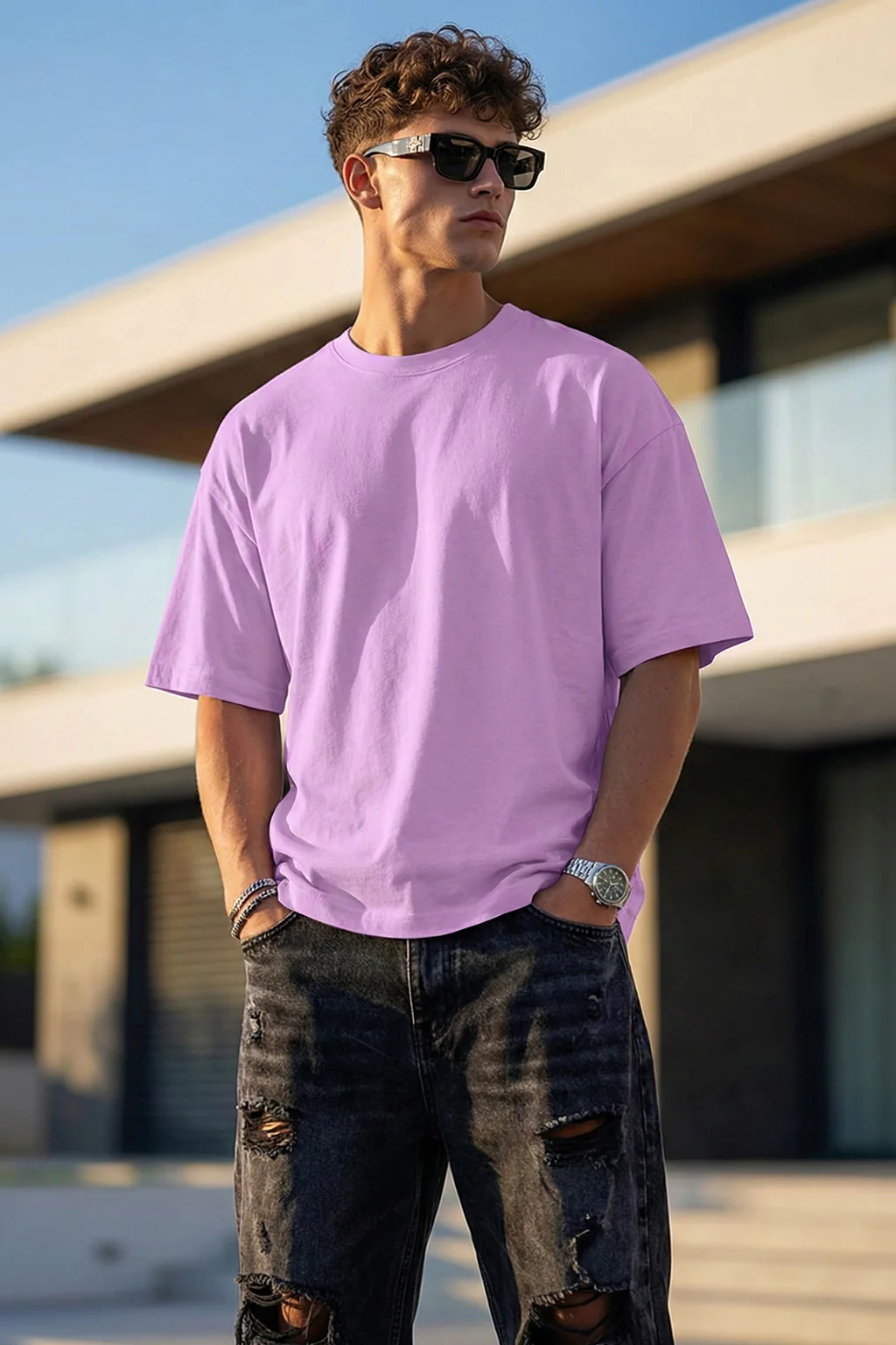 Lilac Plain Oversized T-shirt - Image 3