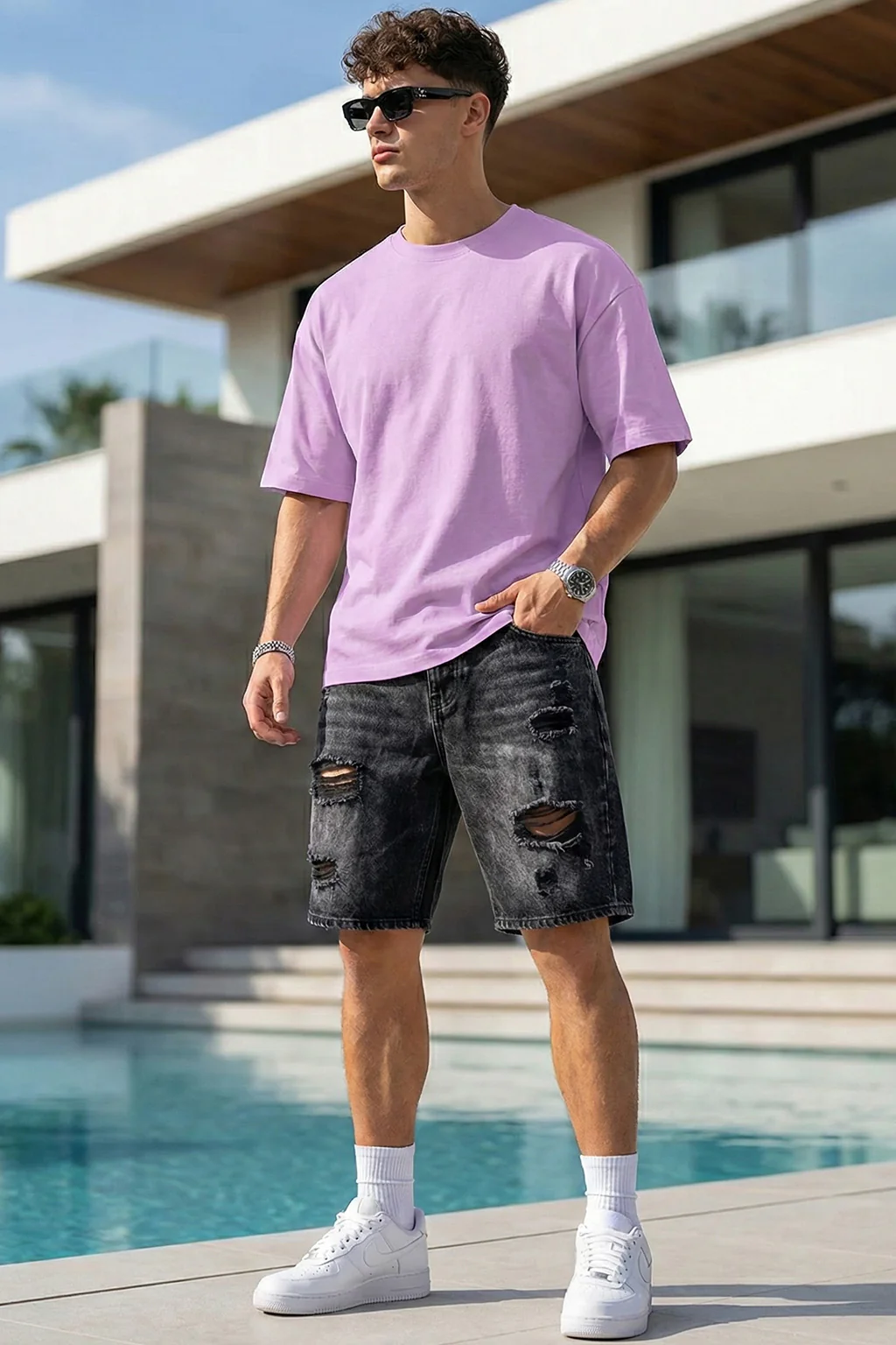 Lilac Plain Oversized T-shirt - Image 4