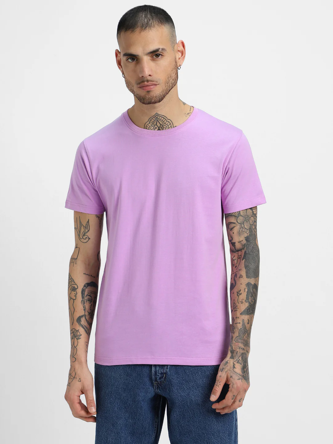 Lilac Plain Regular Fit T-shirt - Image 3