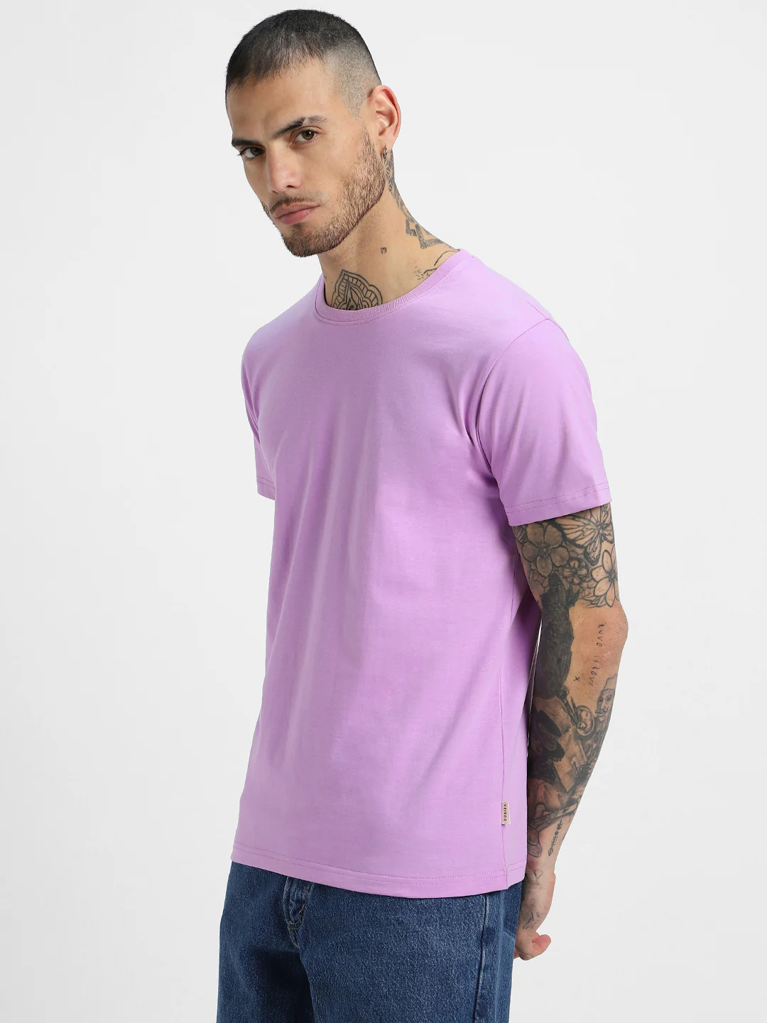 Lilac Plain Regular Fit T-shirt - Image 4
