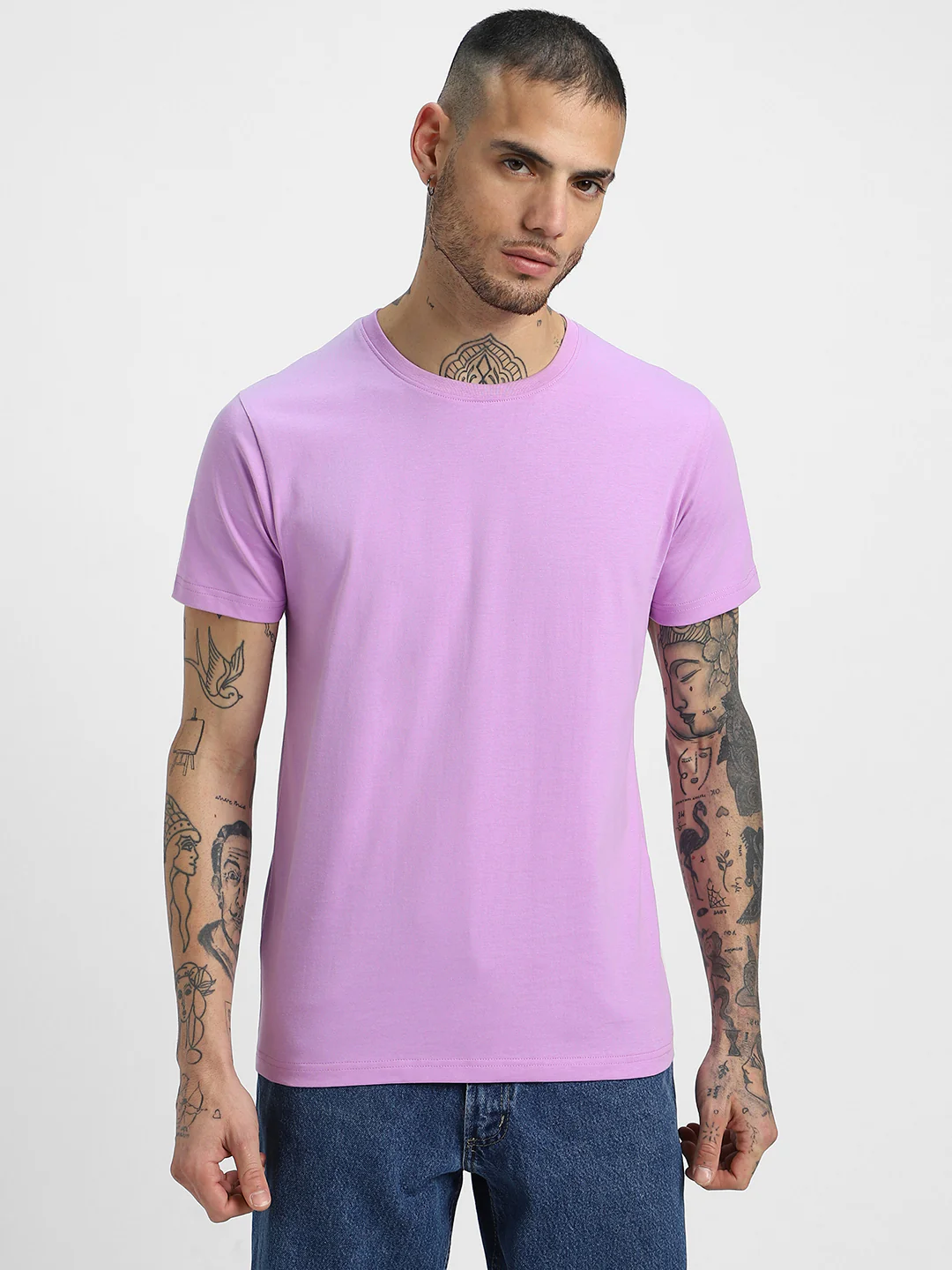 Lilac Plain Regular Fit T-shirt - Image 6