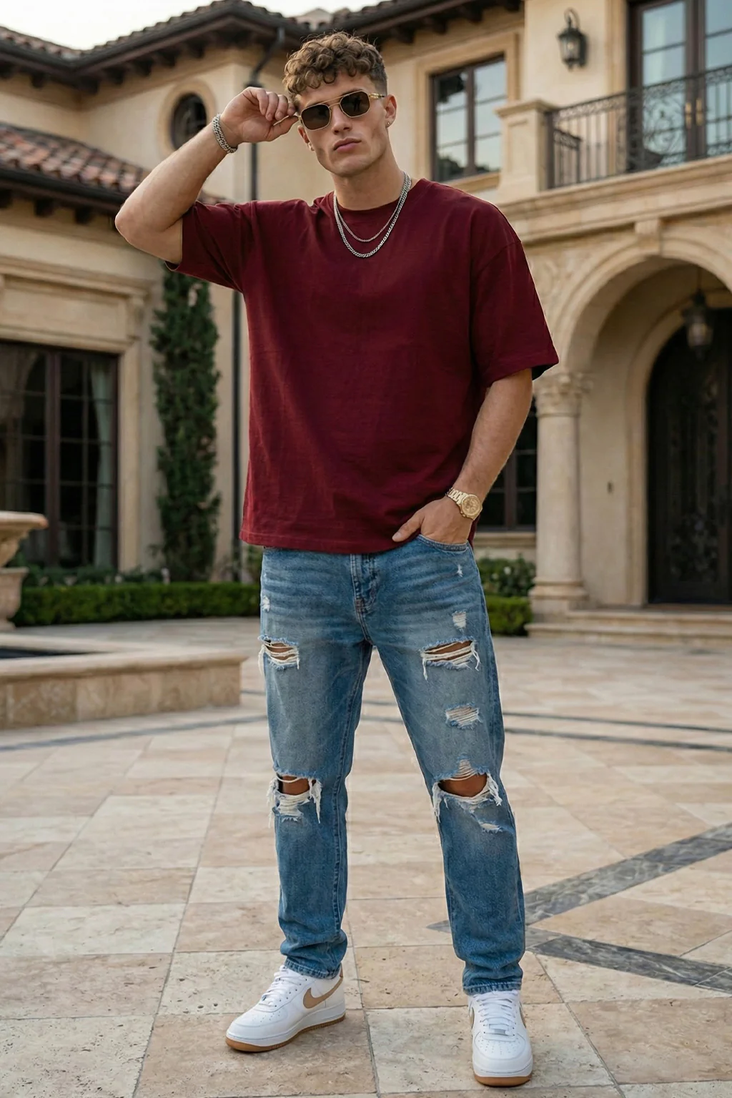 Maroon Plain Oversized T-shirt - Image 4